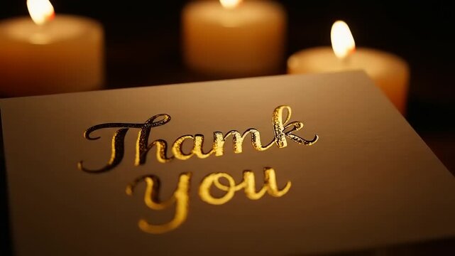 Gold foil thank you message on card
