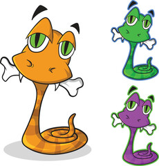 Funny Cartoon Snake with Bone in Mouth – Colorful Character Set