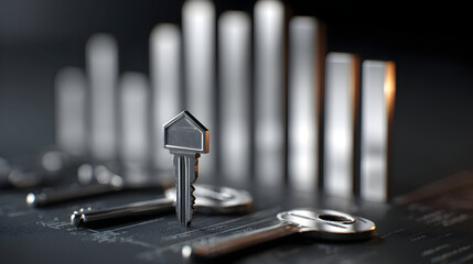 shiny metal keys rising bar chart