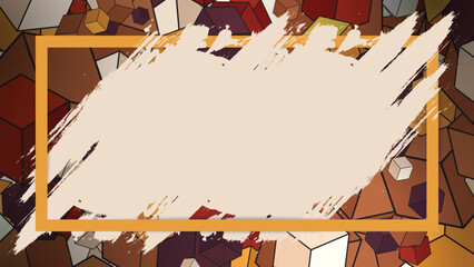 Geometric Cubes Background with Orange Frame and Brush Stroke