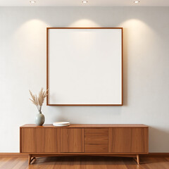 frame mockup for dining room wall art pastel toned textured plaster mid century modern vibe 3d render home decor design inspiration empty canvas showcase for interior design creativity 2d 3d rendering