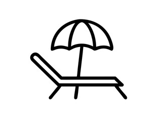 Black and White Icon of Beach Umbrella and Lounge Chair for Summer Vacation