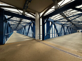 Pedestrian Bridge Split Above Highway. City Infrastructure Theme. Manual Mobile Photo, Shallow...