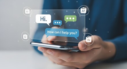 Chatbot Conversation on Smartphone with AI Icons – No Face View