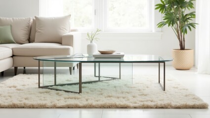 Obraz premium Modern glass coffee table in a contemporary living room.