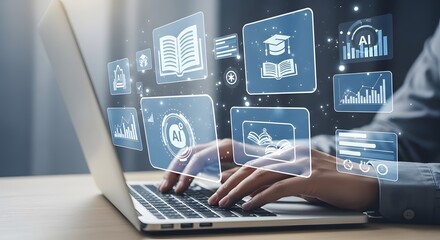 E-learning Interface with AI Education Tools – Hands on Laptop