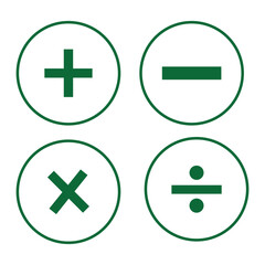 Obraz premium Basic mathematical symbol. Plus, minus, multiply, divide icon set. Plus and minus icon set. Math symbol. Plus icon, Minus icon, Multiply icon, Divide icon