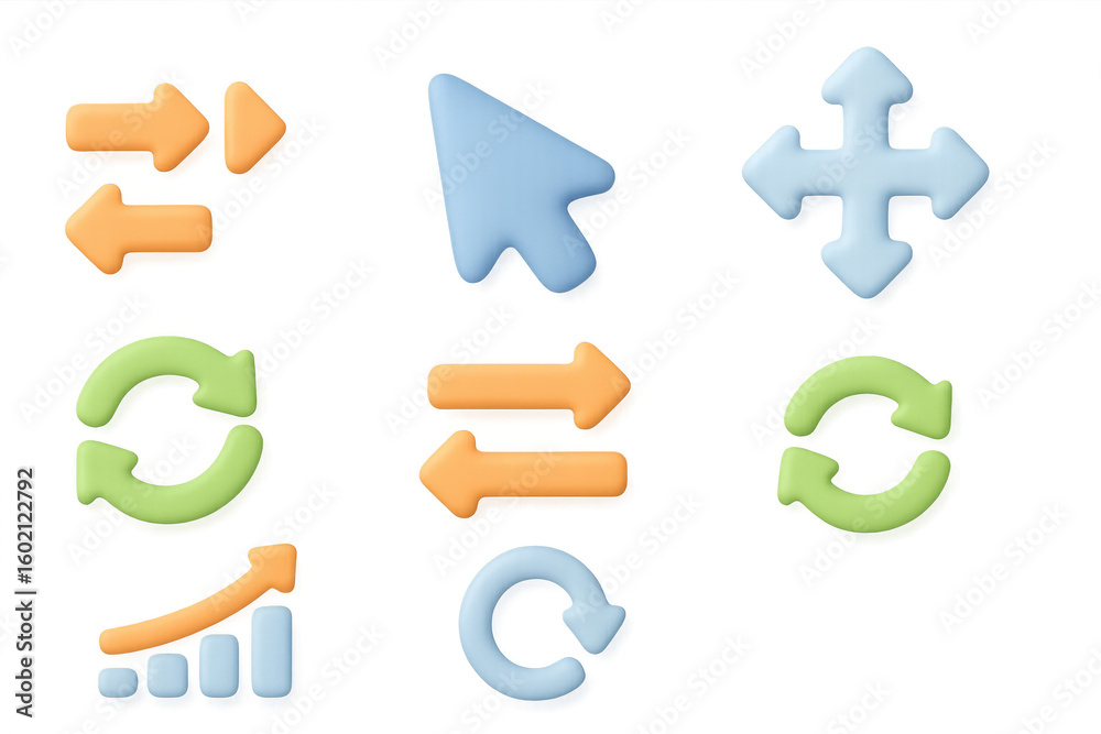 Poster colorful 3d navigation and refresh icons set for digital interfaces