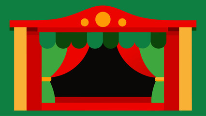Vintage puppet theater with ornate red and green details