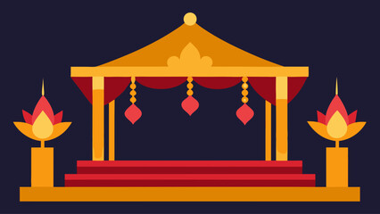Traditional Thai temple stage with golden trim