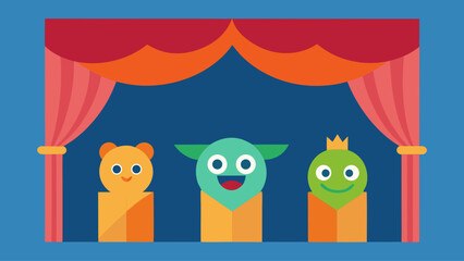Whimsical puppet booth with stitched curtains smiling