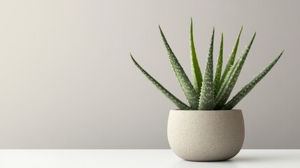 Aloe Vera Plant in Modern Pot with Minimalist Background