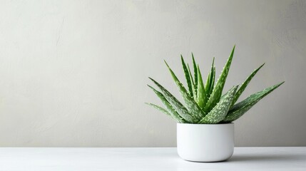 Aloe Vera Plant in Modern White Pot on Textured Background