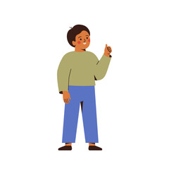Boy with thumb up. Male Child makes positive like and OK yes gesture for satisfaction, agreement and approval. Vector illustration