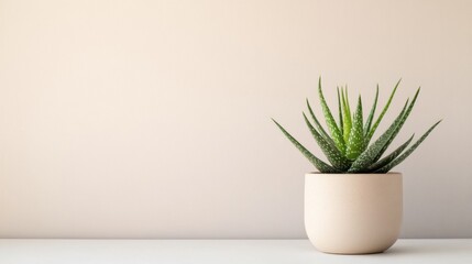 Minimalist Aloe Vera Plant in Simple Pot on Neutral Background