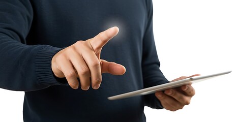 Hand Pointing at Tablet Screen