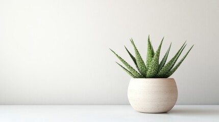 Aloe Vera Plant in Modern Pot on Minimalist Background