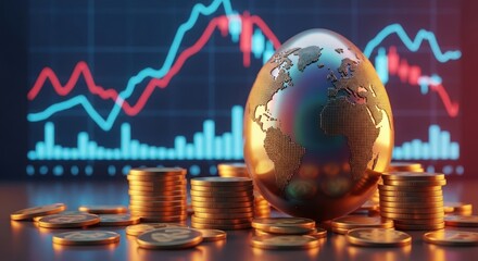 Golden egg symbolizing financial growth and investment opportunities against a backdrop of stock market charts