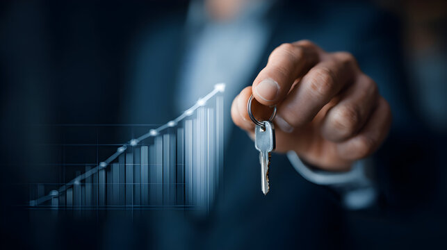 close-up of investors hand offering keys roi growth char - Powered by Adobe