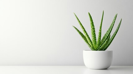Fresh Aloe Vera Plant in White Pot on Minimalist Background