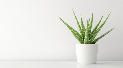 Fresh Aloe Vera Plant in Minimalist White Pot on Clean Surface