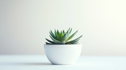 Simple Green Succulent Plant in White Pot on Minimalist Background