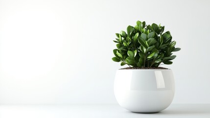Vibrant Green Plant in a Modern White Pot on Minimalist Background