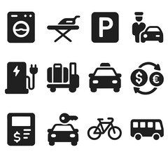 Rental hotel laundry exchange shuttle facilities lot vector service icons icon stand