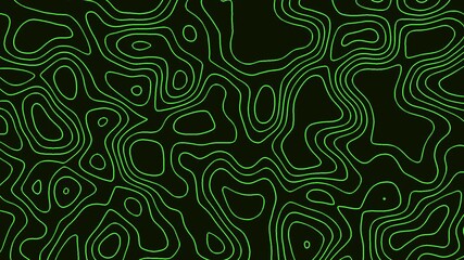 Abstract green lines motion on a black background topographic 