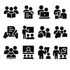 Education icon team session vector icons peer collaboration project interactive classroom virtual