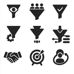 Icons customer consideration stage vector icon funnel opportunity generation nurturing conversion sales