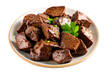 Beef Liver Stir-Fry with Spices and Browned Texture, Transparent Background
