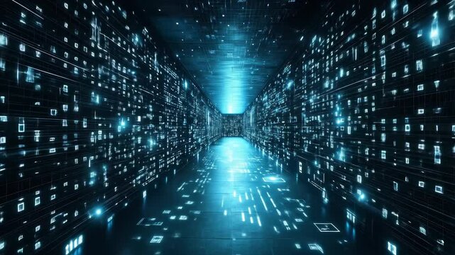 Digital tunnel with glowing code