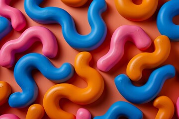 Vibrant retro 90s squiggles on soft pastel background in iconic memphis style design