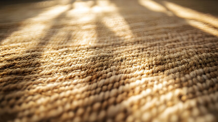 Close-up view of a textured woven surface with sunlight and shadows.