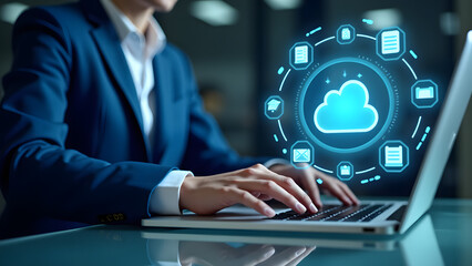 Person Using Cloud Computing Laptop