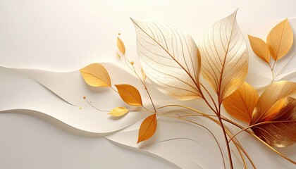Elegant golden leaves art design on soft white background modern decor indoor environment artistic perspective nature inspired concept
