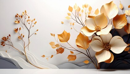 Elegant floral art display modern interior digital artwork warm color palette close-up perspective artistic expression for home decor