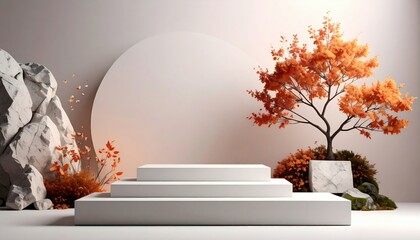 Serene autumn display modern studio photography minimalistic environment frontal view nature concept
