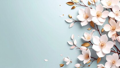 Delicate blossom arrangement on soft blue background floral decoration indoor setting aesthetic viewpoint nature inspired design