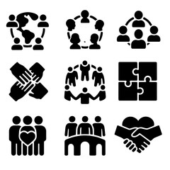 Puzzle circle diverse bridge icons solidarity heart vector global team icon hands