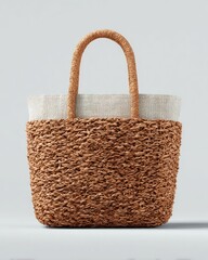 Light brown woven tote bag with linen lining