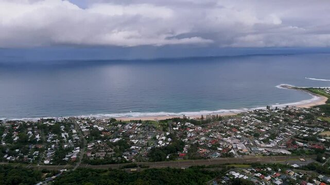 South Coast, NSW, Australia: Drone Video -360-degree views over the sea, the rainforest on the Illawarra Escarpment and the beautiful beaches that span the coastline from Sydney to Wollongong.