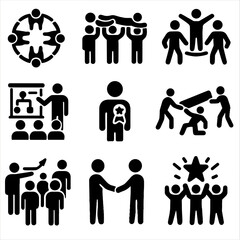 Support building icons goal group setting game cooperative icon team vector badge