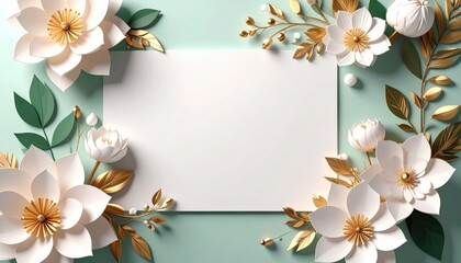Elegant floral frame displaying blank space for customization modern design studio digital artwork calm atmosphere top-down view nature-inspired concept for invitations