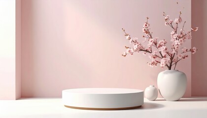 Elegant floral arrangement on minimalist display in soft pink interior modern still life contemporary art concept