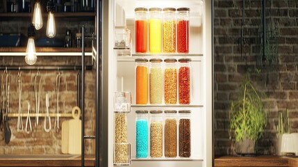 Organized pantry jars in modern kitchen