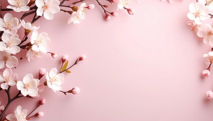 Obraz premium Blossoming cherry blossoms in a pink background floral arrangement springtime nature close-up view serenity and beauty