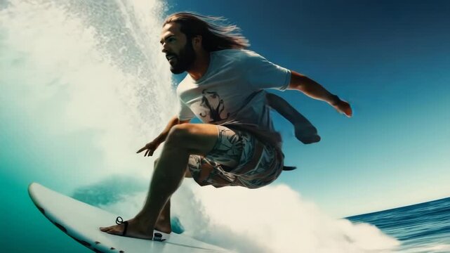 A man skimboarding conquers the sea waves.