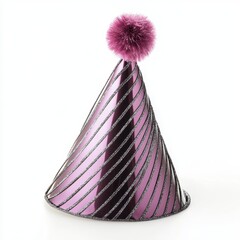 Purple Party Hat with Pom-Pom on White Background